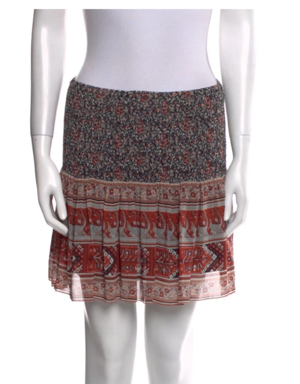 ULLA JOHNSON Women's Colette Silk Patchwork Mini Skirt Size 8 Smocked Floral